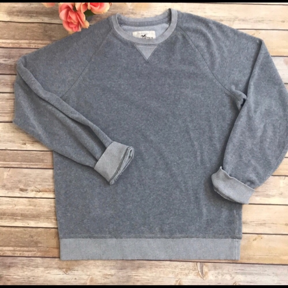 Hollister Gray Velour crew neck sweater